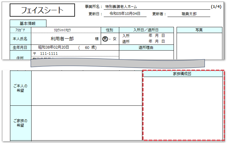 フェイスシートの家族構成図を作成する